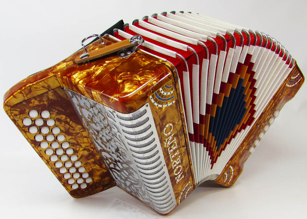 Acordeon Marca Norteño Sin Registros Tamaño Compacto Oro/Sol Blanco