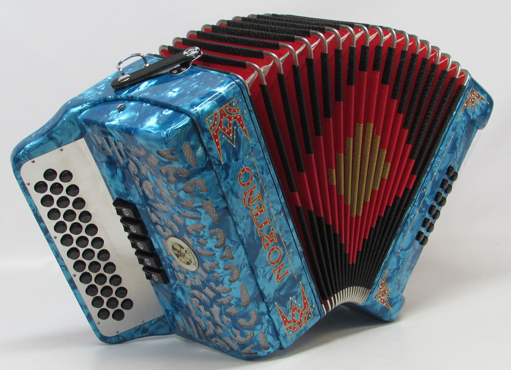 Acordeon Marca Norteño 5 Registros Compacto Celeste/Euro Rojo