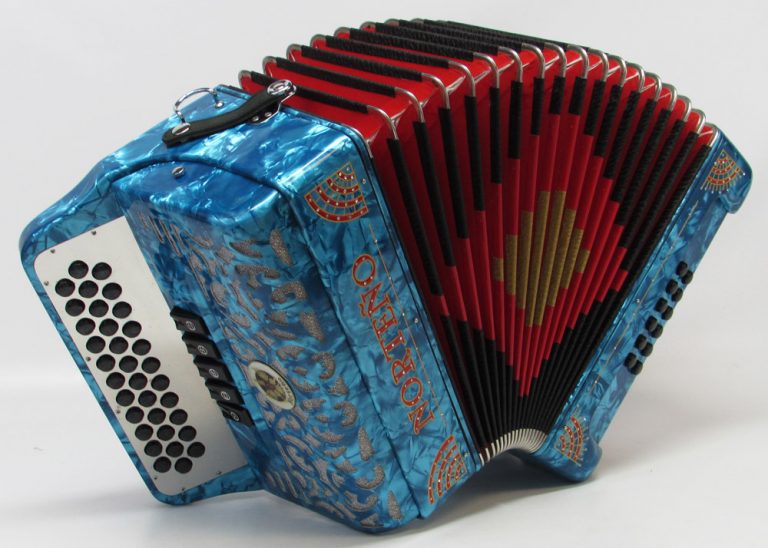 Acordeon Marca Norteño 5 Registros Compacto Celeste/Euro Rojo