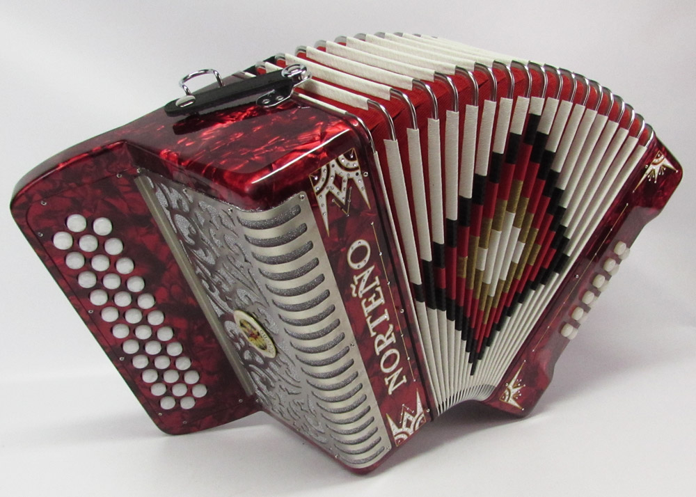 Norteño Brand Accordion No Registers Compact Red/White Euro Gabbanelli Accordions