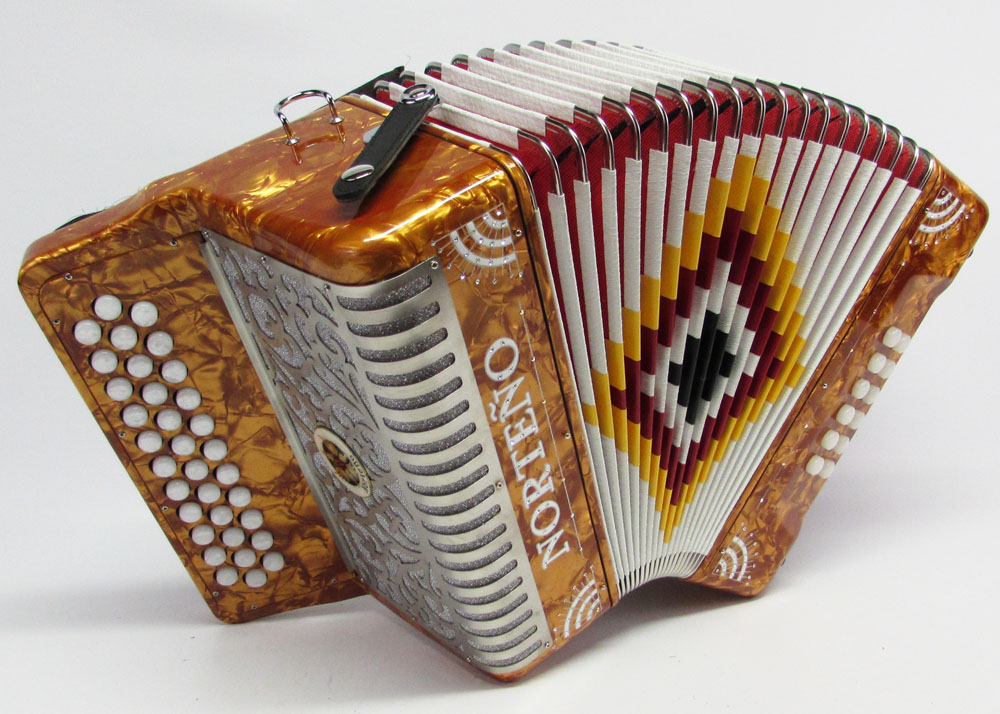 Norteño Brand Accordion No Registers Compact Gold/White Sun