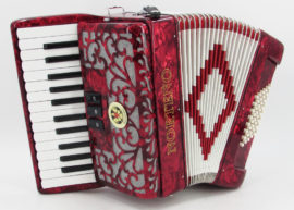Norteño Brand Accordion 26 Keys 3 Registers Red