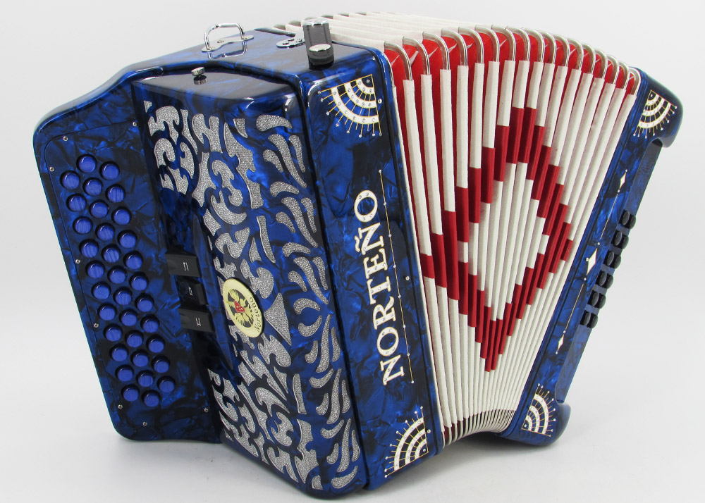 Norteño Brand Accordion 3 Registers Blue/White Sun