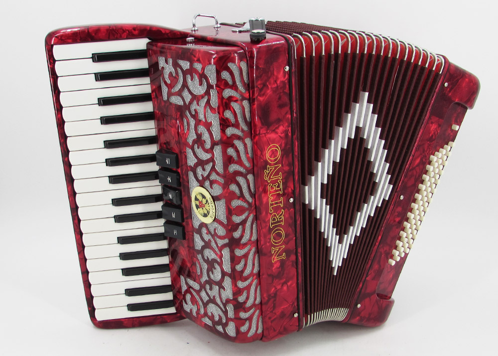 Norteño Brand Accordion 34 Keys 5 Registers Red