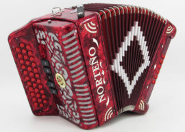 Norteño Brand Accordion 5 Registers Red/White Sun