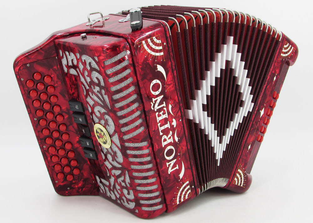 Norteño Brand Accordion 5 Registers Red/White Sun