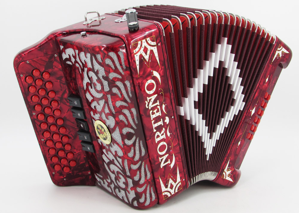 Norteño Brand Accordion 5 Registers Red/White Euro