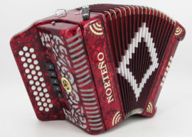 Norteño Brand Accordion 5 Registers Red/White Sun