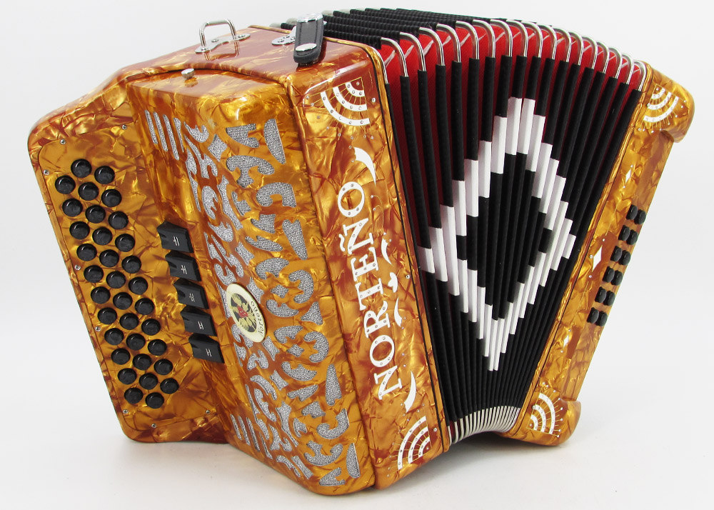 Norteño Brand Accordion 5 Registers Gold/White Sun