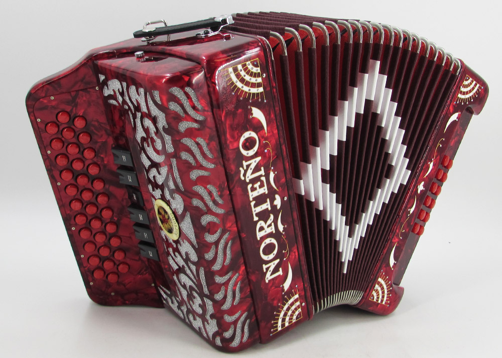 Norteño Brand Accordion 2Tone Red/White Sun