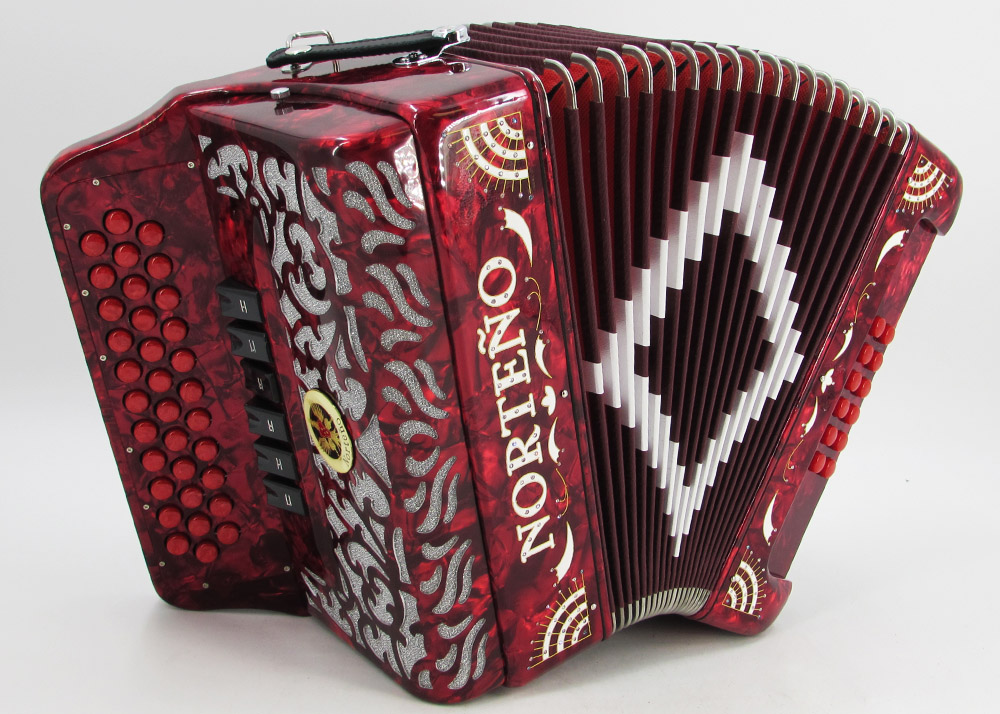 Acordeon Marca Norteño 2 Tono Rojo/Sol Blanco
