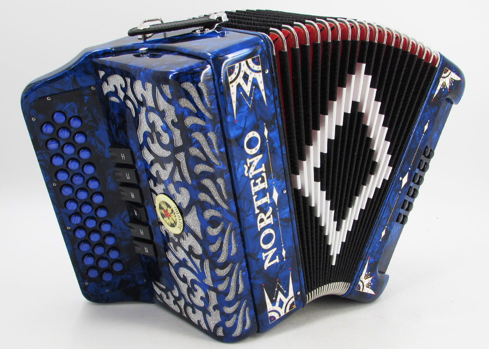 Norteño Brand Accordion 2Tone Blue Pearl/White Euro