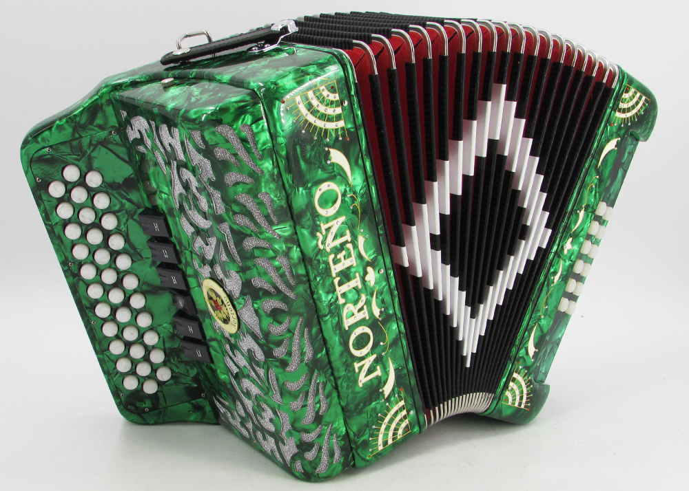 Norteño Brand Accordion 2Tone Green/White Sun