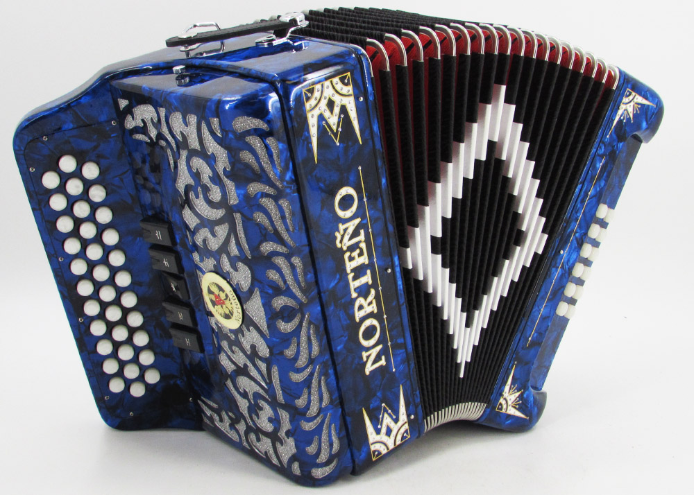 Norteño Brand Accordion 5 Registers Blue Pearl/White Euro Gabbanelli