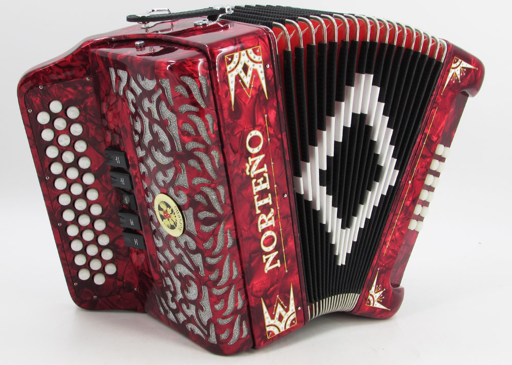 Norteño Brand Accordion 5 Registers Red/White Euro