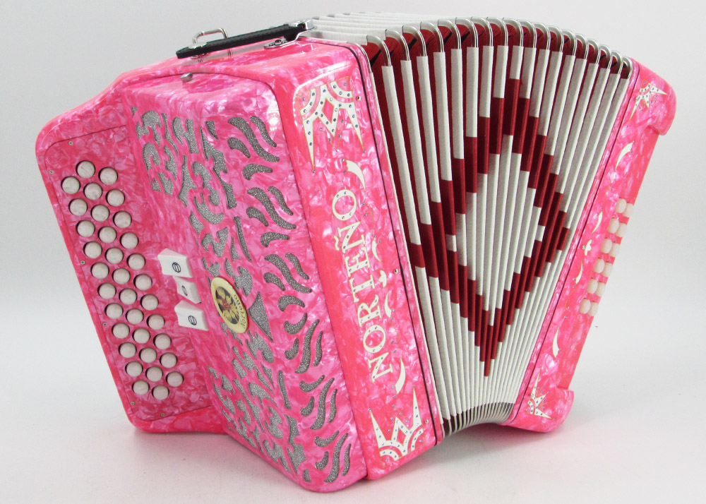 Norteño Brand Accordion 3 Registers Pink/White Euro - Gabbanelli Accordions