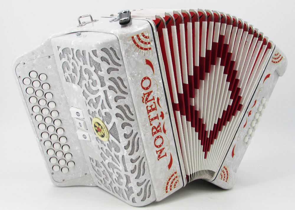 Norteño Brand Accordion 3 Registers White/Red Sun