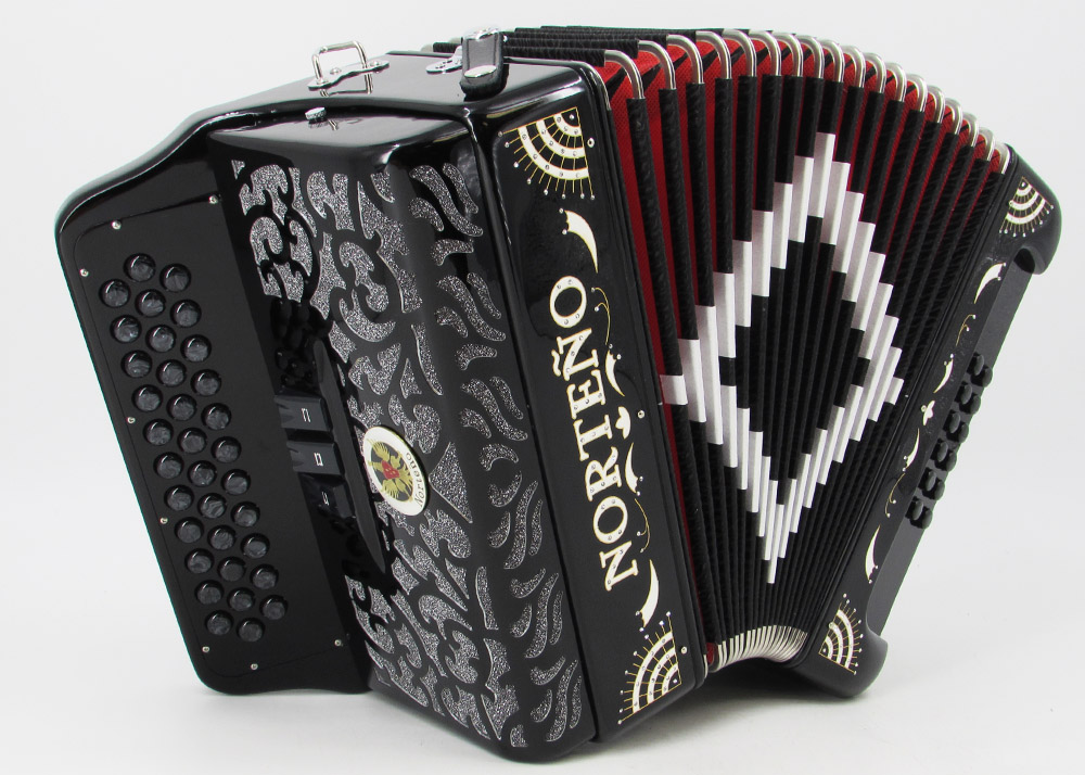 Norteño Brand Accordion 3 Registers Black/White Sun