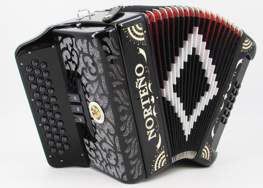 Norteño Brand Accordion 3 Registers Black/White Sun