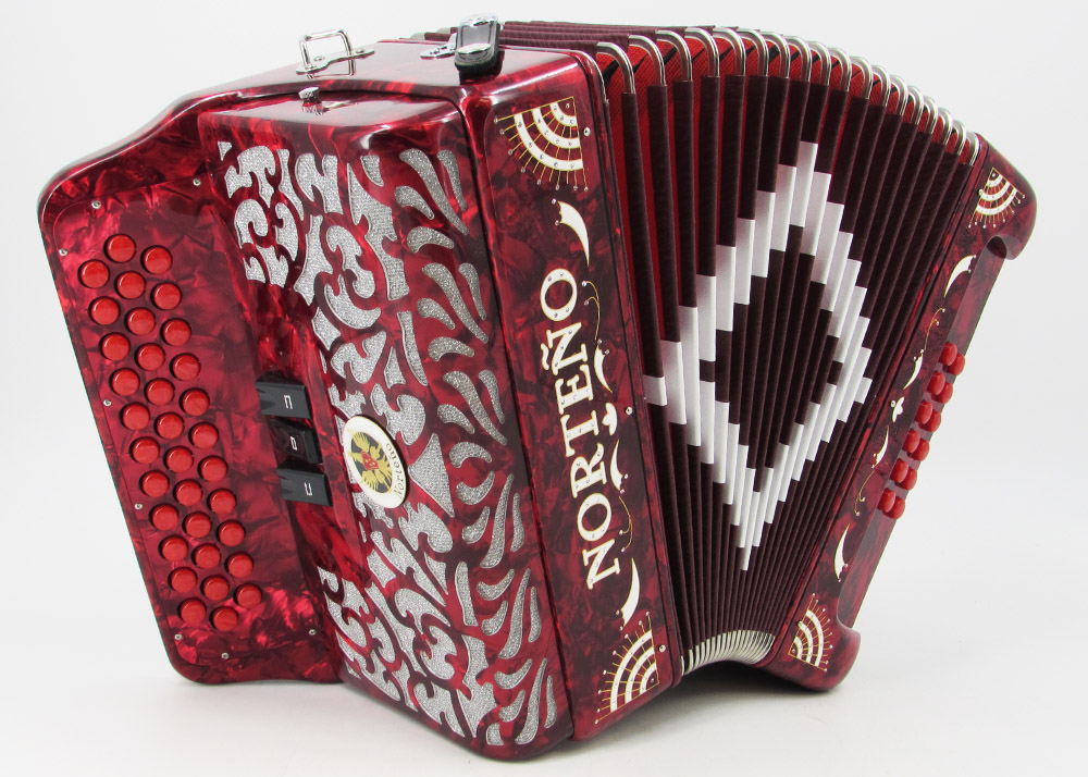 Norteño Brand Accordion 3 Registers Red/White Sun
