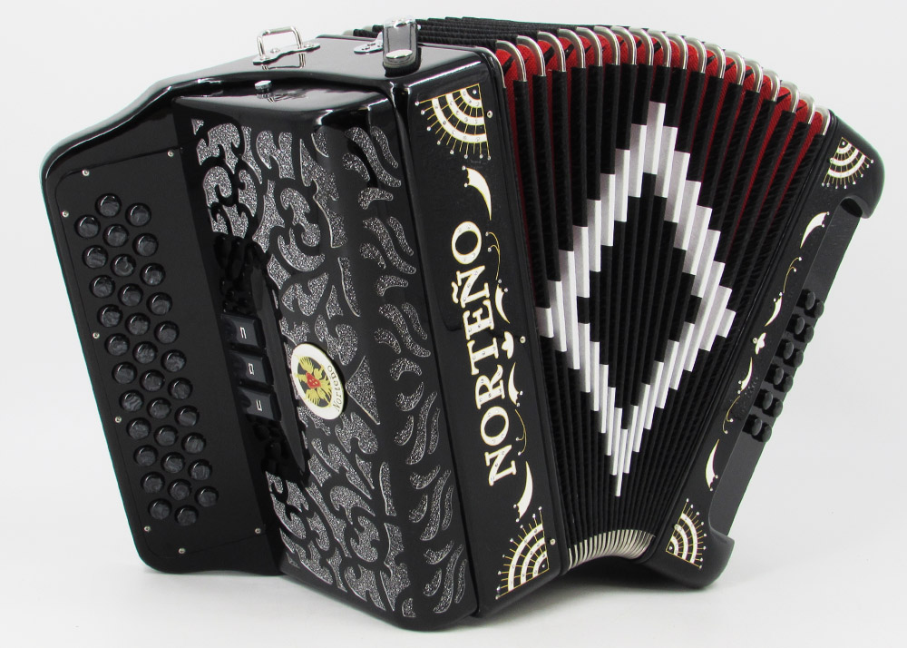 Norteño Brand Accordion 3 Registers Black/White Sun