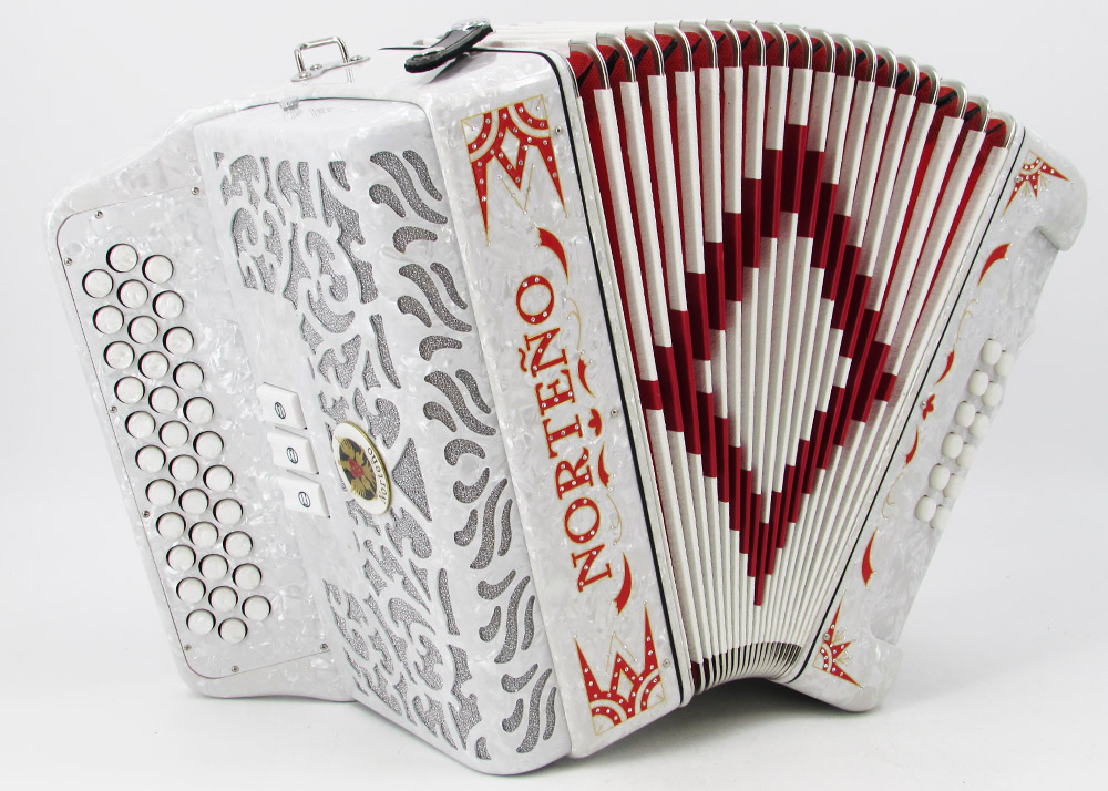 Norteño Brand Accordion 3 Registers White/Red Euro
