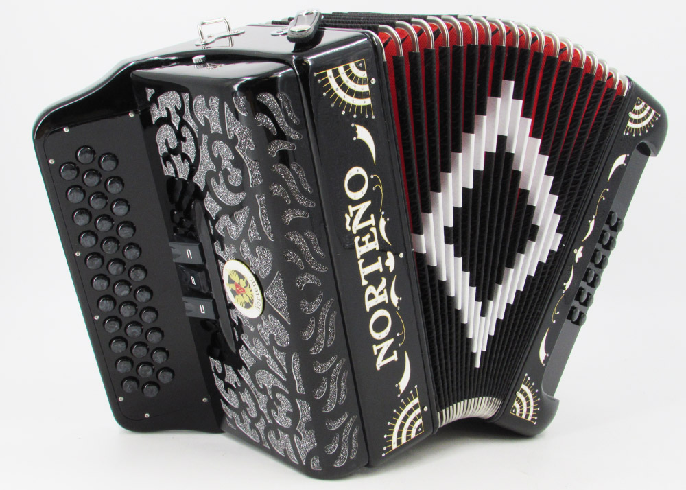 Norteño Brand Accordion 3 Registers Black/White Sun