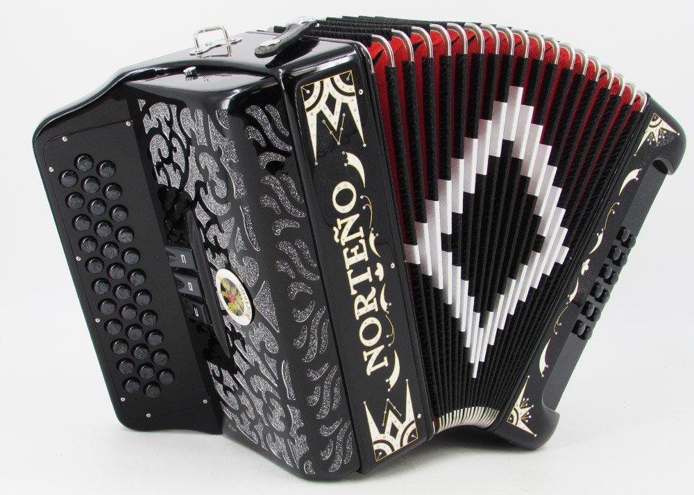 Norteño Brand Accordion 3 Registers Black/White Euro