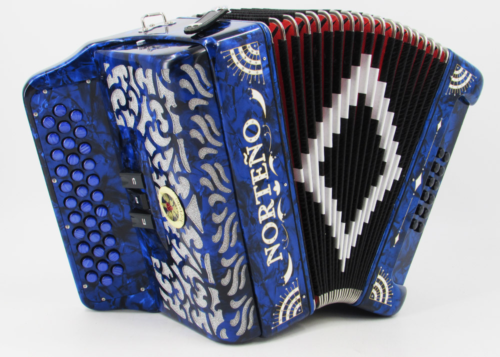 Acordeon Marca Norteño 3 Registros Azul Perla/Sol Blanco