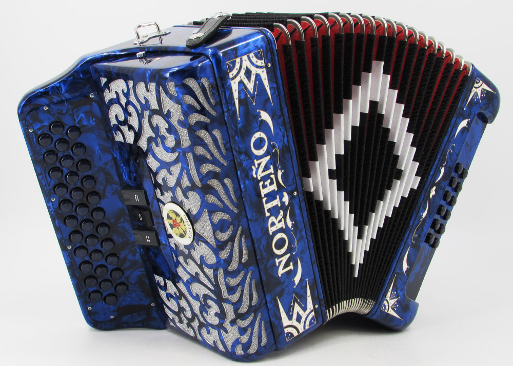 Norteño Brand Accordion 3 Registers Blue Pearl/White Euro