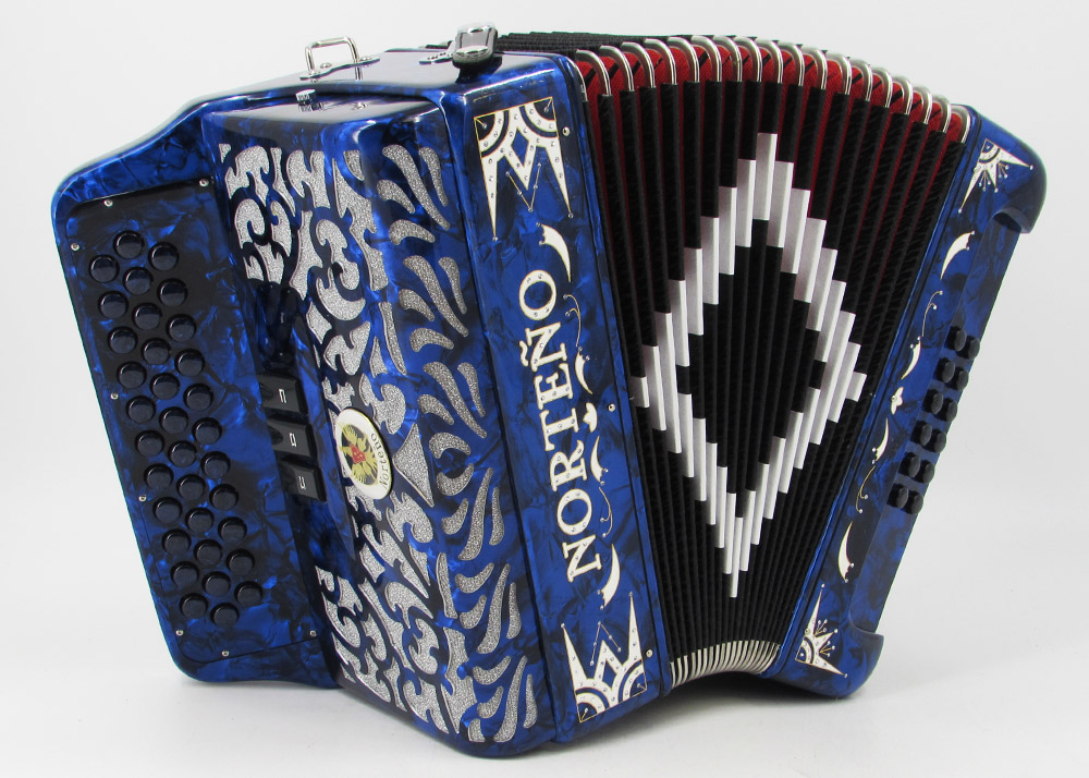 Norteño Brand Accordion 3 Registers Blue Pearl/White Euro