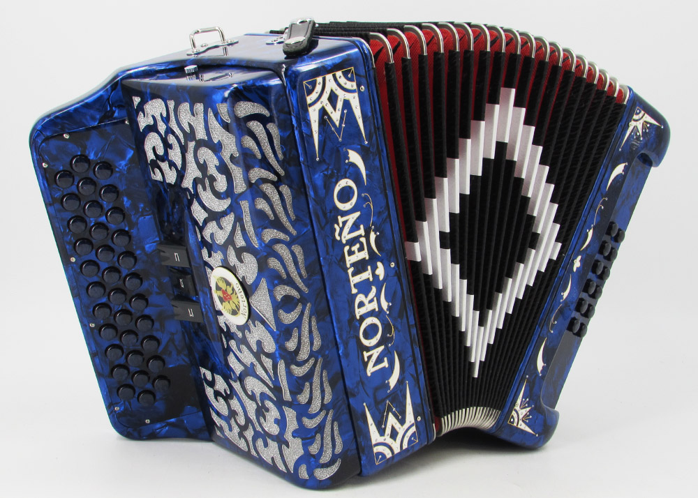Norteño Brand Accordion 3 Registers Blue Pearl/White Euro