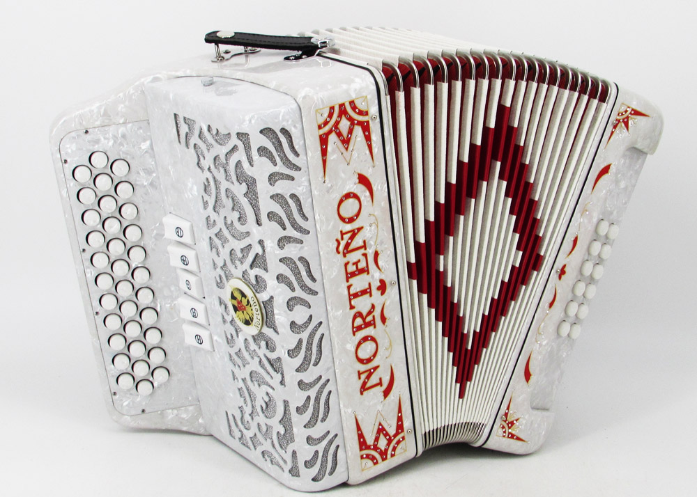 Acordeon Marca Norteño 5 Registros Blanco/Euro Rojo