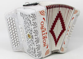 Norteño Brand Accordion 5Registers White/Red Sun
