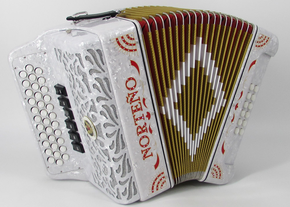 Acordeon Marca Norteño  2 Tonos Blanco/Sol Rojo