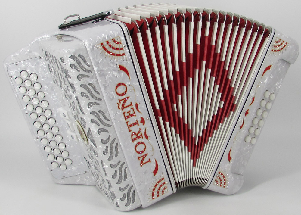 Norteño Brand Accordion 3 Registers White/Red Sun