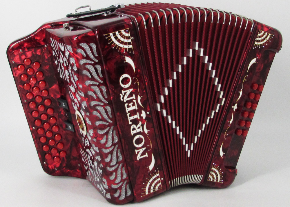 Norteño Brand Accordion 3 Registers Red/White Sun