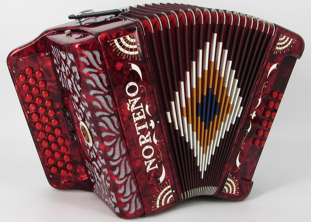 Norteño Brand Accordion 3 Registers Red/White Sun