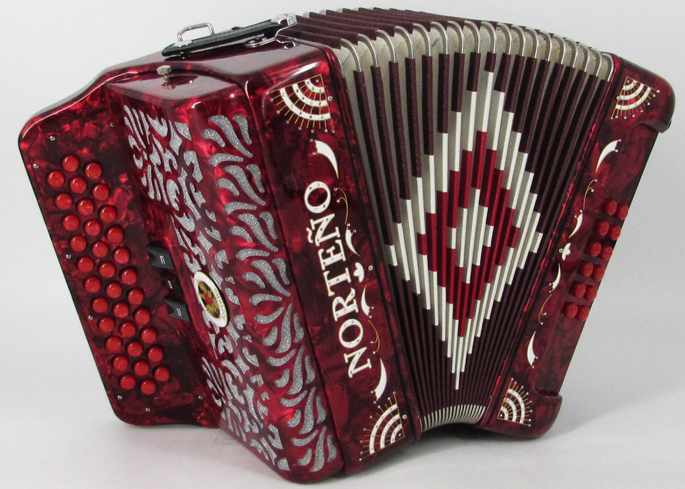 Norteño Brand Accordion 3 Registers Red/White Sun
