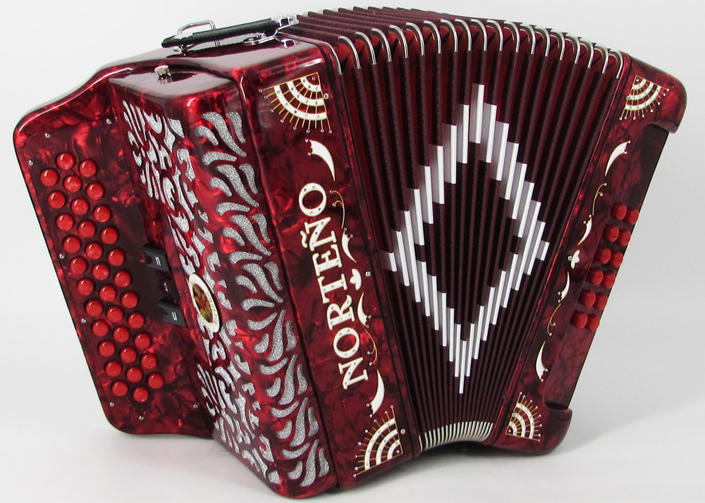 Norteño Brand Accordion 3 Registers Red/White Sun