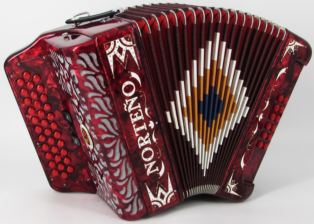 Norteño Brand Accordion 3 Registers Red/White Euro