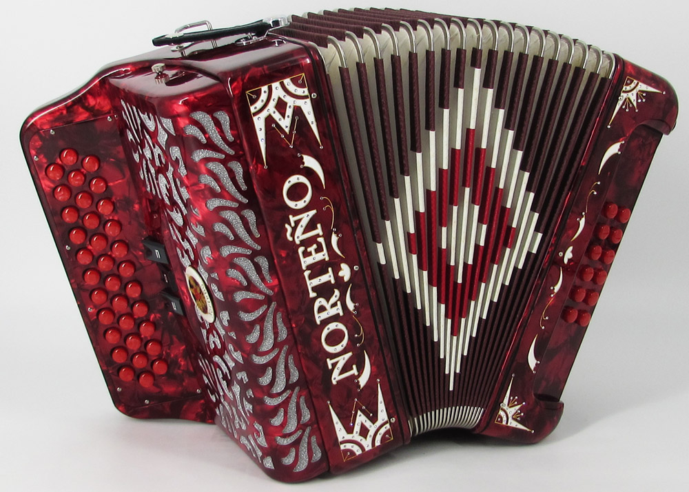 Norteño Brand Accordion 3 Registers Red/White Euro
