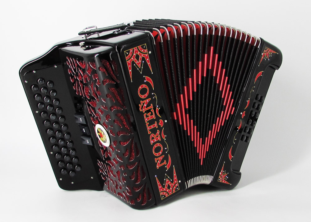 Acordeon Marca Norteño 3 Registros Negro/Euro Rojo
