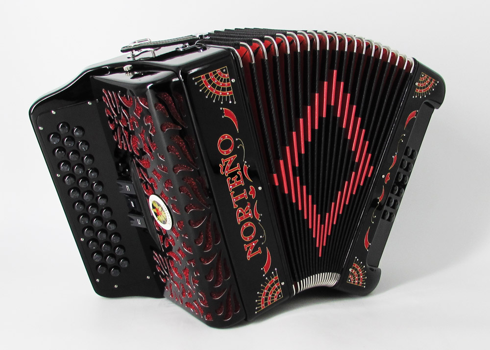 Norteño Brand Accordion 3 Registers Black/Red Sun