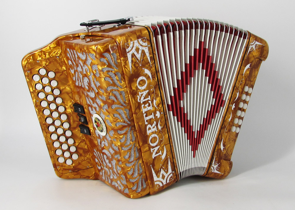 Norteño Brand Accordion 3 Registers Gold/White Euro