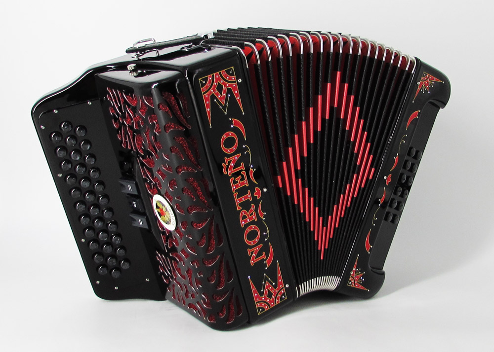 Norteño Brand Accordion 3 Registers Black/Red Euro