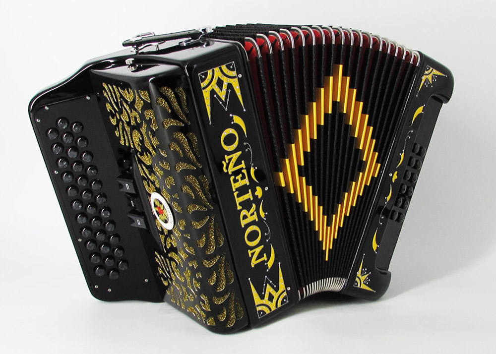 Norteño Brand Accordion 3 Registers Black/Yellow Euro
