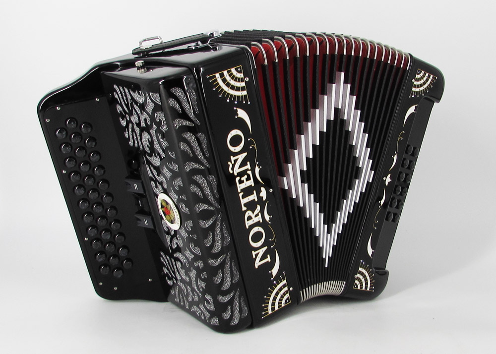 Norteño Brand Accordion 3 Registers Black/White Sun
