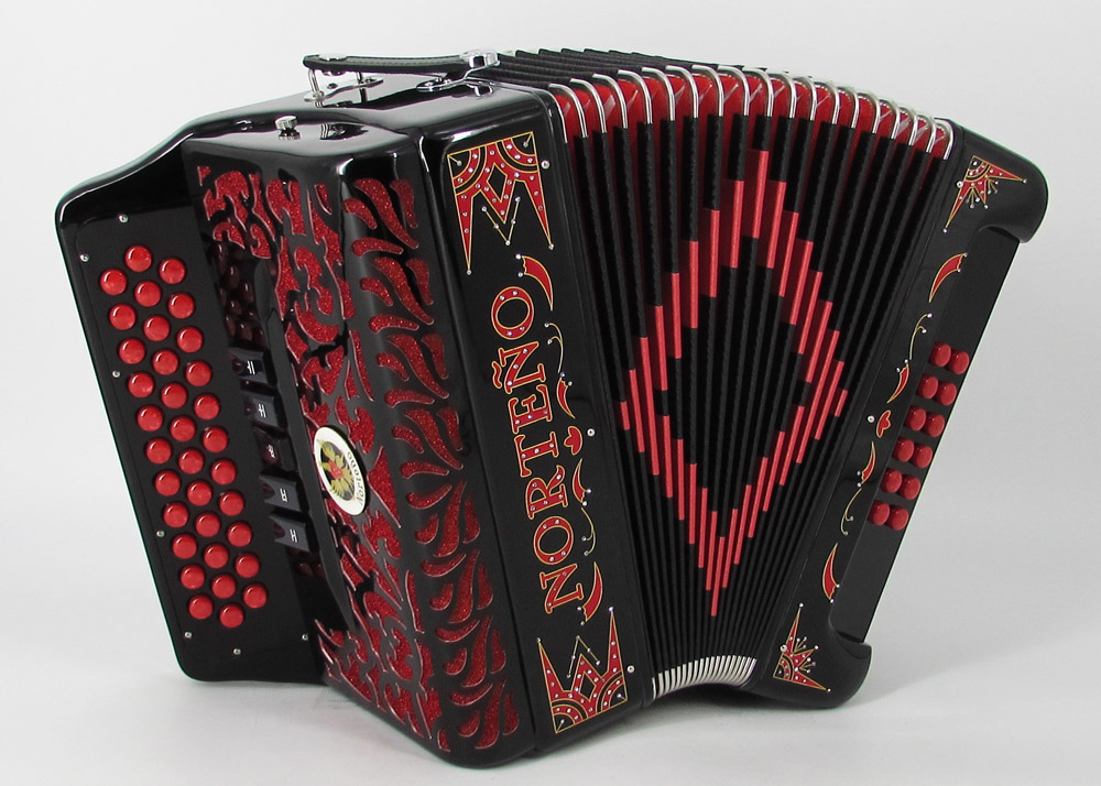 Acordeon Marca Norteño 5 Registros Negro/Euro Rojo