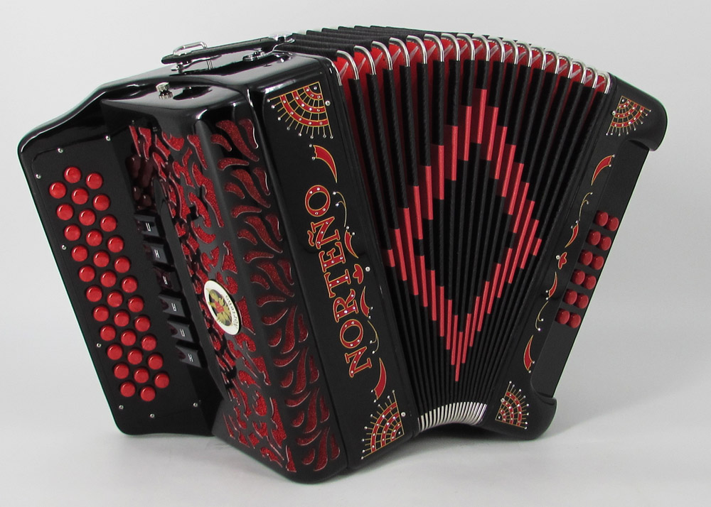 Acordeon Marca Norteño  2 Tonos Negro/Sol Rojo